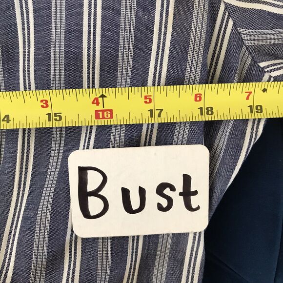 Vintage 90s All That Jazz Blue Striped Short Sleeve Midi Pencil Dress - M - Picture 6 of 8